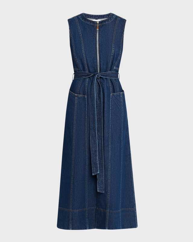 Marci Belted Denim Midi Dress